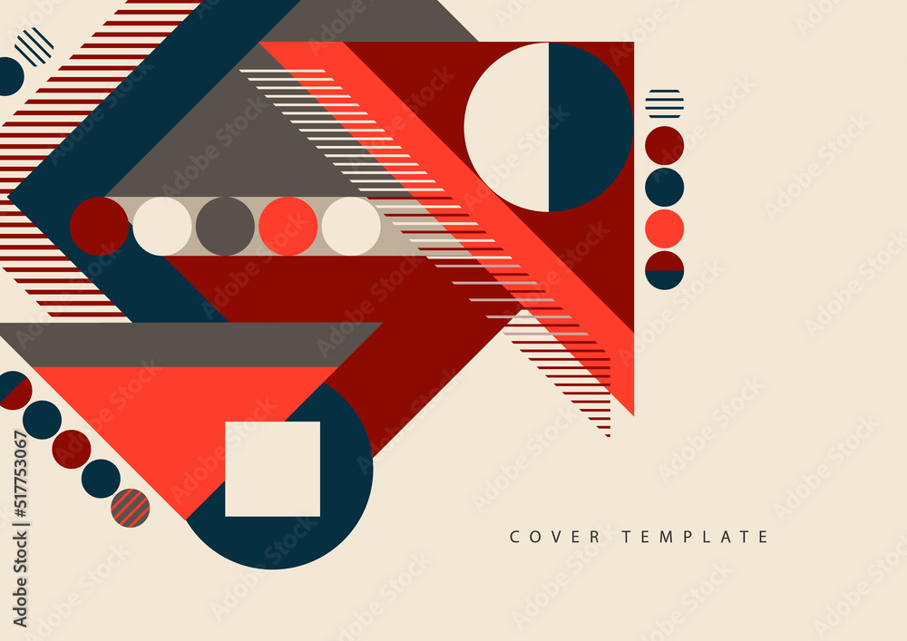Poster modern abstract brochure with geometric shapes, circles and squares, lines. minimal bold architectur