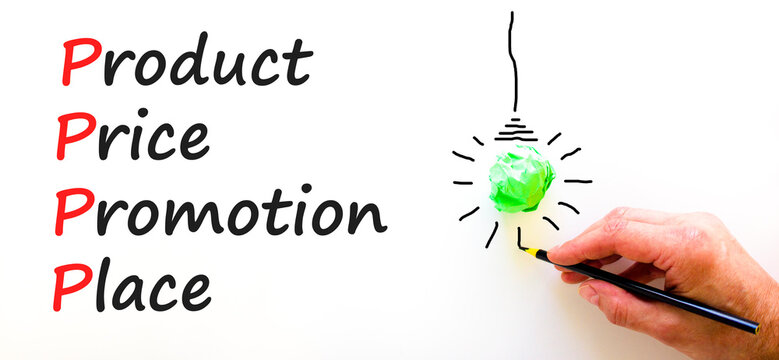 PPPP product price promotion place symbol. Concept words PPPP product price promotion place on white paper on beautiful white background. Business and PPPP product price promotion place concept.
