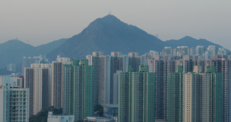 Hong Kong city at sunset time
