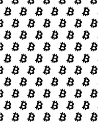 Bitcoin Seamless Pattern. Digital Currency. Fintech Blockchain. Black coin on a white  Background.