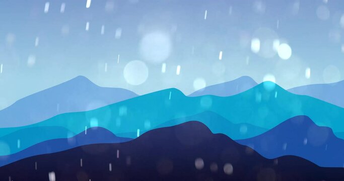 animation of bluish-coated mountains with blowing snow