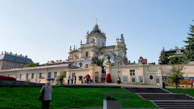 view around St. George's Cathedral, Lviv.  baroque-rococo cathedral, the third manifestation of a church to inhabit the site since the 13th century