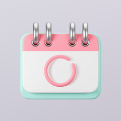 3d calendar icon with with paper pages and highlighted circle day on gray background. Render of daily schedule planner with mark the date. Calendar important day concept. 3d cartoon simple vector
