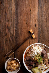 Khanom Jin Nam Ngiao. Rice noodles with spicy pork sauce. northern Thailand traditional Lanna food.