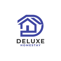 Abstract Initial Letter D with Minimalist House Shape Combination Logo Design.