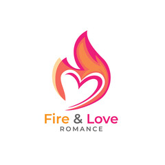 Fire and Love Logo Design with Fire and Heart Shape Combination Design Concept.