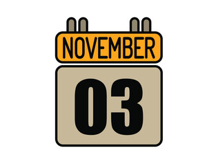 Obraz premium Day 3 November calendar icon. Calendar vector for November days isolated on white background.