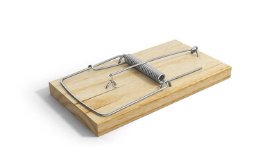 Wooden mousetrap on a white background. 3d illustration