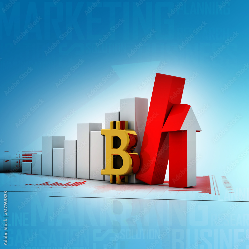 Poster 3d rendering stock market online business concept. business graph with bit coin