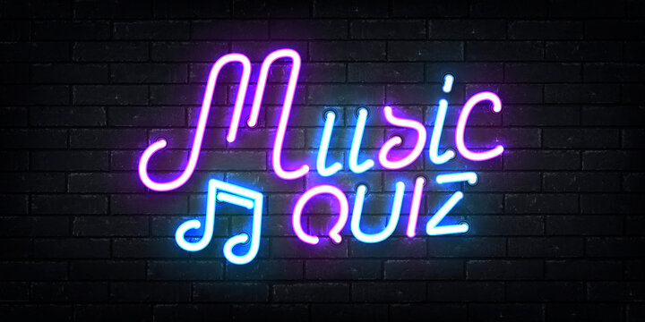 Vector realistic isolated neon sign of Music Quiz logo on the wall background.