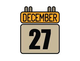 Day 27 December calendar icon. Calendar vector for December days isolated on white background.