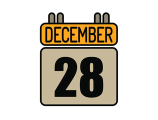Day 28 December calendar icon. Calendar vector for December days isolated on white background.