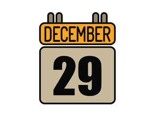 Day 29 December calendar icon. Calendar vector for December days isolated on white background.