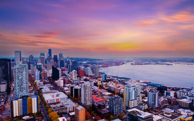 Fototapeta na wymiar Seattle, City view of Seattle, top view of downtown Seattle skyline in Seattle Washington States, USA