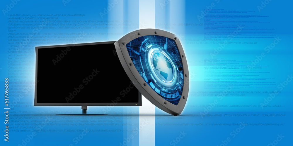 Poster 3d rendering computer with shield