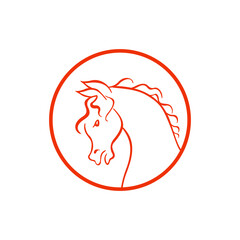 illustration of a silhouette of a horse. Outline Horse circle icon with white background 