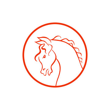 illustration of a silhouette of a horse. Outline Horse circle icon with white background 