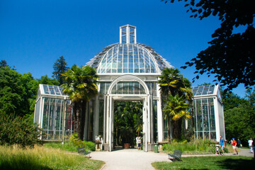 Greenhouse of the Geneva botanical garden in summer, Switzerland