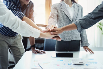 Business merger, Asian business firms show fundraising synergies to strengthen marketing and investment. together concept