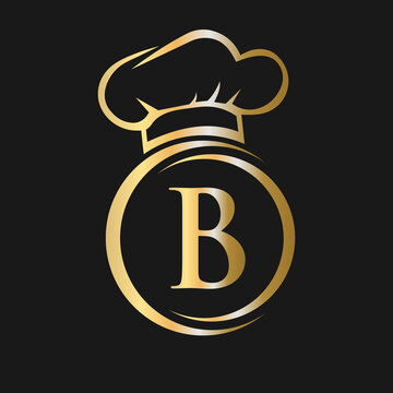 Initial Letter B Restaurant Logo Template. Restaurant Logo Concept with Chef Hat Symbol Vector Sign