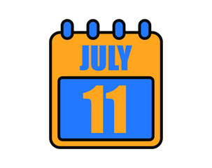 11 July calendar. July calendar icon in blue and orange. Vector Calendar Page Isolated on White Background.