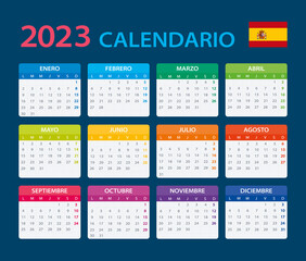 Template vector of color 2023 calendar - Spanish version