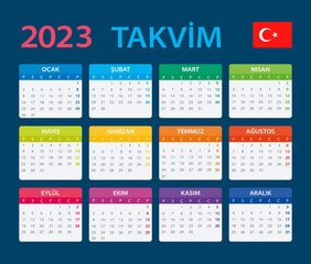Template vector of color 2023 calendar - Turkish version