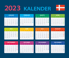 Template vector of color 2023 calendar - Danish version