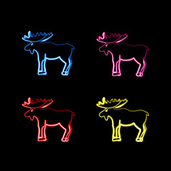 Set of moose in different colors with neon effect.