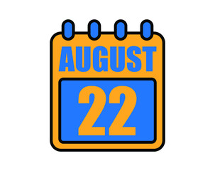 22 August calendar. August calendar icon in blue and orange. Vector Calendar Page Isolated on White Background.
