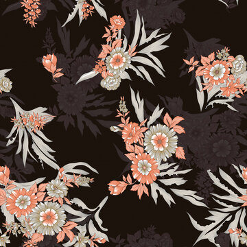 textile flower bunch seamless digital design on dark ground © Vinayaka7