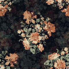 textile flower bunch seamless digital design on black ground