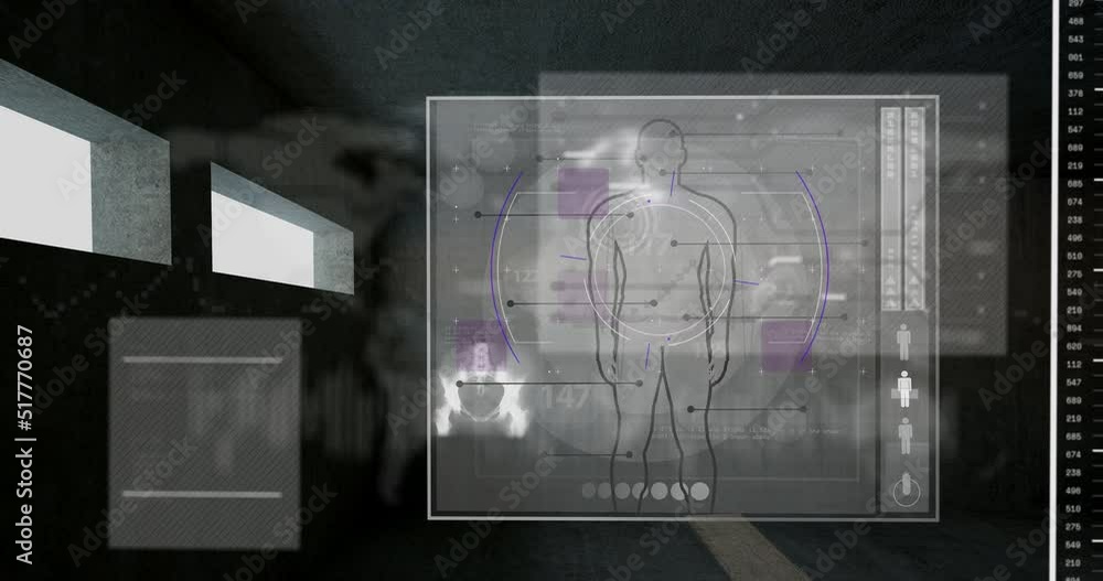 Poster animation of scope scanning and data processing over human body