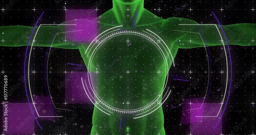 Poster animation of scope scanning, markers and data processing over human body