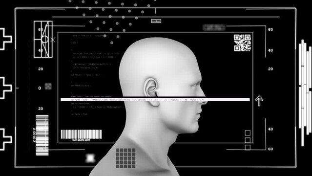 Animation of data processing on screen over human head