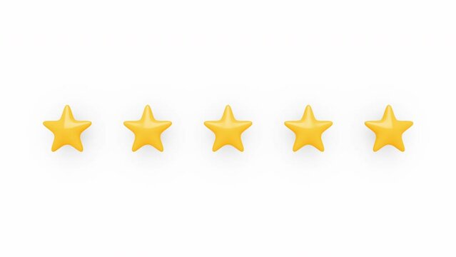Five Golden Star Rating Appear Sequentially. Product quality rating animation.