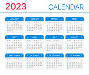 2023 Calendar - vector template gtaphic illustration - Sunday to Monday