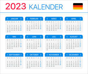 2023 calendar - German version - Template Vector