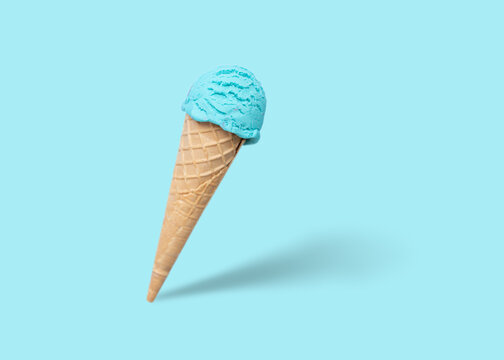 Blue ice cream scoop in cone