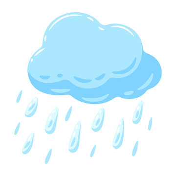 Illustration of blue cloud and raindrops. Cartoon image of rain.