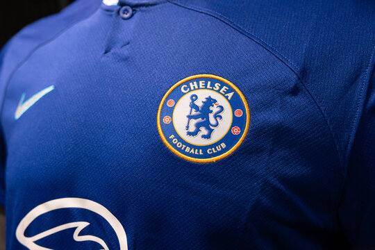 View of Chelsea  Football Crest on the New Home Kit