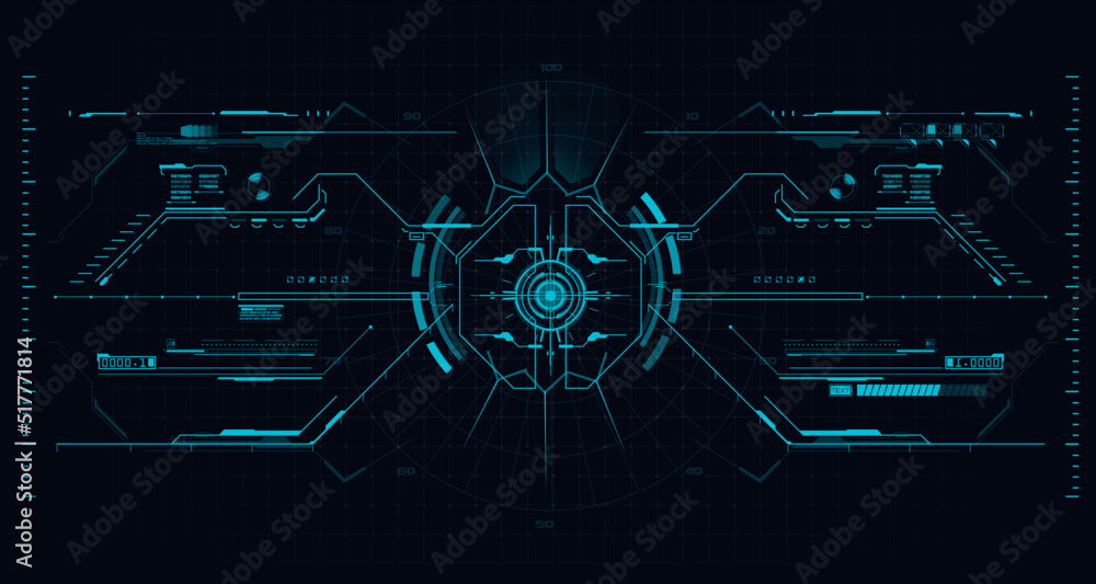 Fototapete hud sight control interface, futuristic sci-fi game user interface. projection or hologram, a templa