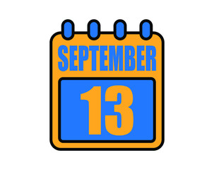 13 September calendar. September calendar icon in blue and orange. Vector Calendar Page Isolated on White Background.