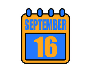 16 September calendar. September calendar icon in blue and orange. Vector Calendar Page Isolated on White Background.