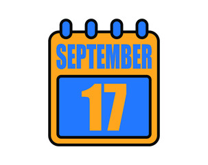 17 September calendar. September calendar icon in blue and orange. Vector Calendar Page Isolated on White Background.