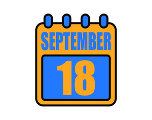 18 September calendar. September calendar icon in blue and orange. Vector Calendar Page Isolated on White Background.