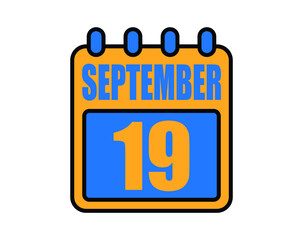 19 September calendar. September calendar icon in blue and orange. Vector Calendar Page Isolated on White Background.