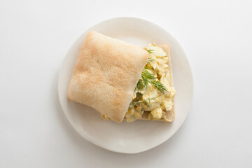 Egg Salad Sandwich on Ciabatta Roll with Fresh Dill