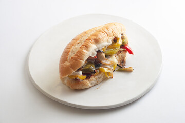 Vegetarian Philly Cheesesteak on a White Plate and White Background