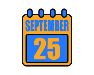 25 September calendar. September calendar icon in blue and orange. Vector Calendar Page Isolated on White Background.